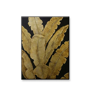 Домашний декор стен Абстрактная картина маслом ручной работы на холсте с золотыми и серебряными листьями, настенная картина для гостиной без рамки