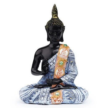 Тайская Статуя Сидящего Будды для Украшения Дома, Антикварные Медитативные Статуи Будды, Медитативная Мини-Статуэтка Будды, Черный Синий