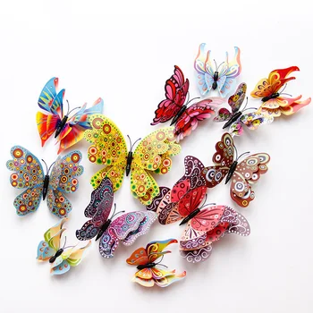 12шт креативных двухслойных наклеек с 3D-моделированием в виде бабочек для вечеринок, холодильников, морозильных камер, украшения домашней комнаты