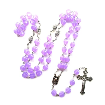 Четки, светящееся серебристое ожерелье, религиозные украшения, молитвенный подарок, светящиеся в темноте ожерелья с крестом Иисуса Христа