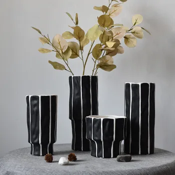 Керамическая ваза в черно-белую полоску, цветочный горшок с широким горлышком, Аксессуары для цветочной композиции, ваза для цветов, вазы для украшения дома, Горшки