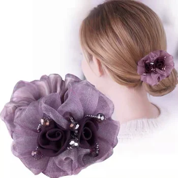 Элегантные женские повязки на голову из органзы с розами, красивые цветочные повязки, Прочное Эластичное кольцо для волос, украшение для волос