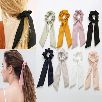 Резинки для волос с ремешком из хвоща, длинная веревка для волос, милые эластичные резинки для волос для женщин, шарф в виде конского хвоста, Универсальная лента для головных уборов, однотонный цвет