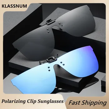 KLASSNUM Мужские солнцезащитные очки-клипсы для вождения от близорукости, очки с поляризацией, Женские Квадратные солнцезащитные очки ночного видения для рыбалки UV400