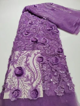 Сетчатая кружевная ткань в нигерийском стиле с блестками Африка 2022 высококачественное роскошное тюлевое кружево из бисера для пошива свадебного вечернего платья