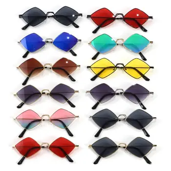 Модная УФ-защитная пленка, маленькие металлические женские солнцезащитные очки, мужские солнцезащитные очки в форме ромба