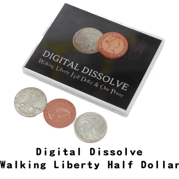 Цифровое растворение (полдоллара Walking Liberty) Фокусы, Визуально меняющие монеты, Реквизит для иллюзий Крупным планом, Магия Фокусника