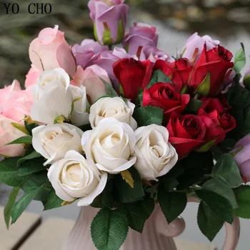 Маленький букет свадебных цветов YO CHO, шелковая роза, 7 головок, мини-букет из искусственных цветов, декор из роз для домашней вечеринки, фестиваля, свадьба
