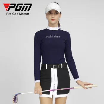 Женская футболка для гольфа PGM с длинным рукавом и воротником-стойкой с логотипом, высокоэластичная мягкая одежда, осенне-зимняя одежда для гольфа для женщин YF533