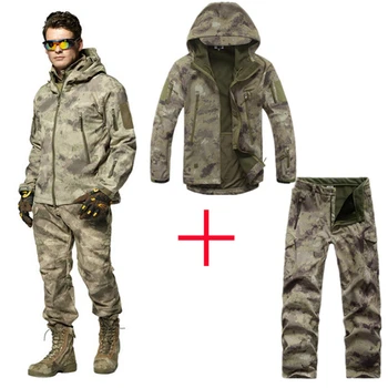 Зимний мужской комплект тактических курток Softshell, Камуфляжная ветровка, Водонепроницаемые охотничьи пальто, верхняя одежда, Армейская военная флисовая одежда