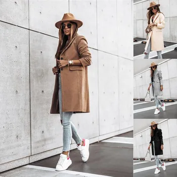 Осенне-зимнее простое женское пальто на пуговицах с длинным рукавом 2023 года, женская одежда