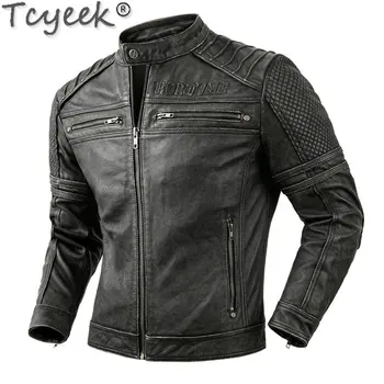 Tcyeek, мужская куртка из натуральной кожи, мотоциклетные кожаные куртки из натуральной коровьей кожи, короткое винтажное пальто, весенне-осенняя мужская одежда Chaquetas