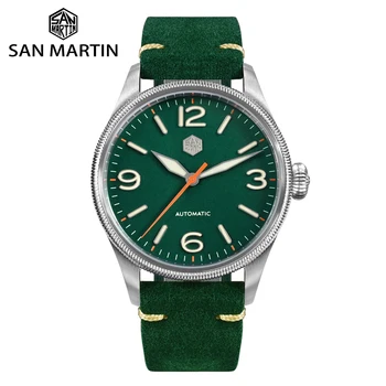 San Martin 2023 Новые 38,5 мм простые механические часы Pilot в винтажном стиле оригинального дизайна NH35 с автоматическим управлением для мужчин Sapphire 10Bar