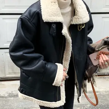 Осенне-зимняя куртка в американском ретро-мотоциклетном стиле, женская кожаная куртка Y2K с отворотом, свободный дизайн, куртка оверсайз, женская куртка