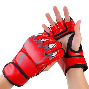 Боксерские перчатки на полпальца из искусственной кожи MMA Боевые перчатки для кикбоксинга Каратэ Муай Тай Тренировочные Перчатки для взрослых