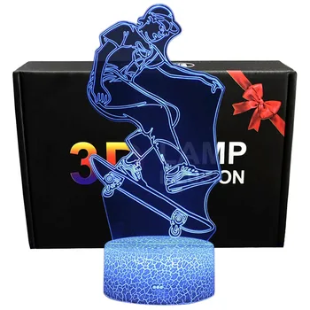 ABS База Акриловая 3D Оптическая иллюзия Ночная Подсветка Sprots Тема LED Deak Лампа Для Подарка Любителю Скейтбординга