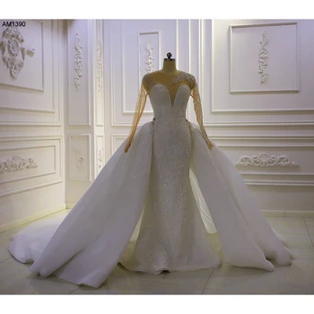 Роскошное свадебное платье-русалка 2 в 1 с V-образным вырезом и длинным рукавом AM1390, расшитое бисером