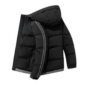 Осенне-зимняя мужская куртка в две полосы, однотонная стеганая верхняя одежда с пушистым наполнителем, большие размеры, толстовка с капюшоном на молнии, уличная одежда
