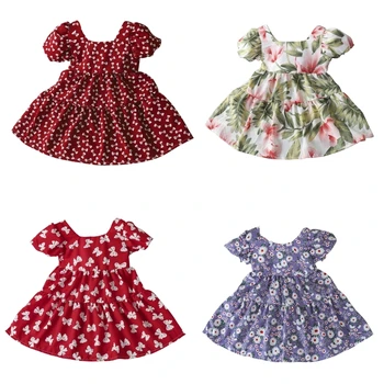 Летнее платье для девочек от 3 до 8 лет, облегающие платья с короткими рукавами для девочек, весеннее платье для отдыха, платья принцессы с цветочным рисунком