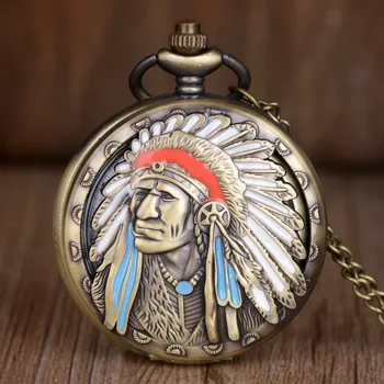 Винтажное бронзовое ожерелье вождя племени, кварцевые карманные часы, подарок для мужчин и женщин