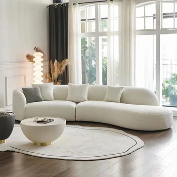 Скандинавский изогнутый диван из бархата ягненка moon для гостиной Итальянский минималистичный тканевый диван особой формы