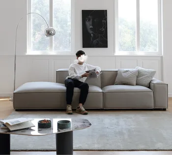 Современный минималистичный диван для трех человек, прямой диван из массива тофу, итальянский минималистичный кожаный художественный квадратный диван