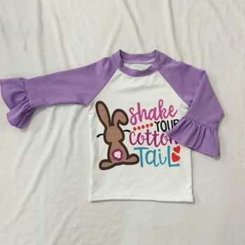 Оптовая продажа детской одежды, блузка с длинными рукавами и круглым вырезом с рисунком кролика, детская одежда