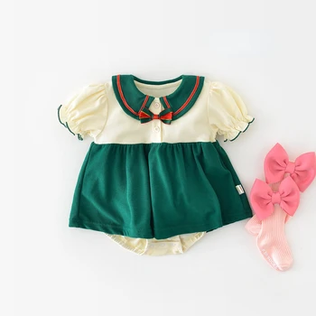 Комбинезон для маленьких девочек 2023, летний элегантный дизайн, Корейская версия, одежда для новорожденных, короткий рукав, милая мода