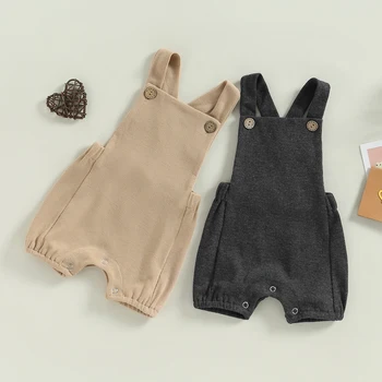 FOCUSNORM 2 цвета, комбинезон для новорожденных девочек и мальчиков, однотонные брюки на подтяжках без рукавов с карманами