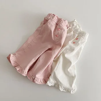Штаны для девочек, новое весеннее платье для девочки, повседневные широкие брюки с деревянными ушками, детская одежда