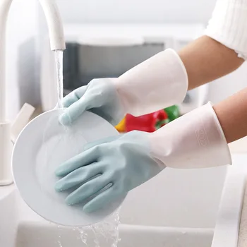 2шт Перчатки для мытья посуды Инструмент для бытовой уборки Резиновые перчатки для стирки одежды Волшебные Перчатки для работы по дому Кухонные Градиентный цвет