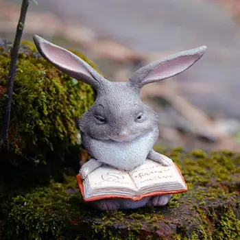Миниатюрный сказочный сад, маленькая книга для чтения с милым кроликом, мини-садовые принадлежности, аксессуары для террариума, фигурка животного, сделанная своими руками