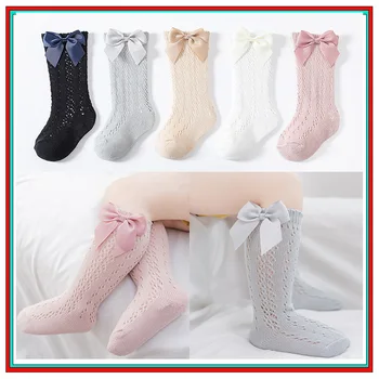 Носки Для малышей И девочек, Детские Длинные Носки С Бантом, Детские Носки До колена Из Хлопчатобумажной сетки В Испанском Стиле, Дышащие Носки Для Детей 0-5 Лет