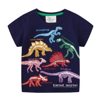 Футболки с мультяшным динозавром для малышей, летние модные хлопковые футболки для мальчиков, светящиеся уличные рубашки, детская одежда