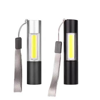 Мини-фонарик XPE COB с USB-подзаряжаемым светодиодным фонариком, Тактический фонарь с подвесной веревкой, уличный карманный фонарик