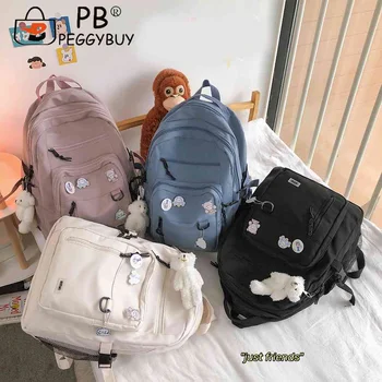 Простые нейлоновые рюкзаки, повседневный эстетичный рюкзак с несколькими карманами, большой емкости, рюкзак для мальчиков и девочек, регулируемый ремень для средней школы