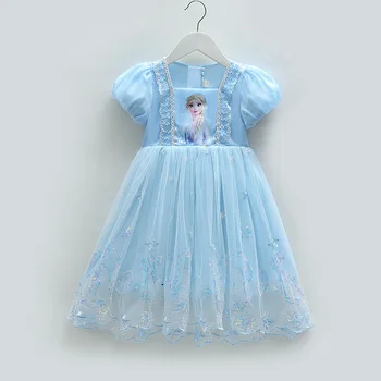 2023 г. Платья замороженных принцесс для маленьких девочек, детское летнее платье принцессы с бантом, наряд для бала для детей