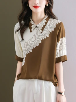 Женская рубашка с принтом, летний топ с коротким рукавом, тонкие женские шифоновые рубашки и блузки корейской моды