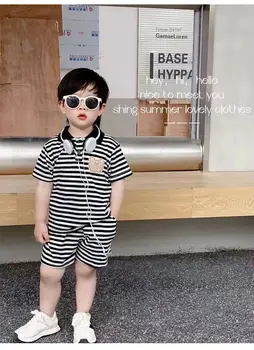 костюм для мальчика 0-5 лет, повседневный модный комплект в полоску с коротким рукавом, красивые шорты, комплект из 2 предметов