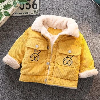 Куртки для мальчиков Хлопчатобумажная одежда Зимняя утепленная и бархатная хлопчатобумажная одежда из грубой ткани Детская Красивая теплая куртка