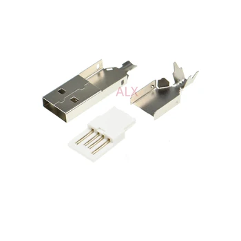 10 комплектов РАЗЪЕМОВ USB 2.0 TYPE-A С разъемом FLUG 4P 4PIN, СОСТОЯЩИЙ из трех частей, собранный из белого пластика, стальной корпус, изготовленный своими руками