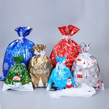 Рождественский пакет для конфет, подарочный пакет, связка веревок, карманный пластиковый пакет для конфет на Хэллоуин, золото и серебро среднего размера
