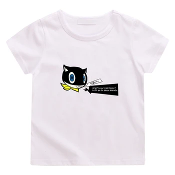 Футболка Game Persona 5 Morgana Cat из 100% хлопка для мальчиков / девочек, детские футболки, удобные мягкие летние футболки с коротким рукавом Kawaii