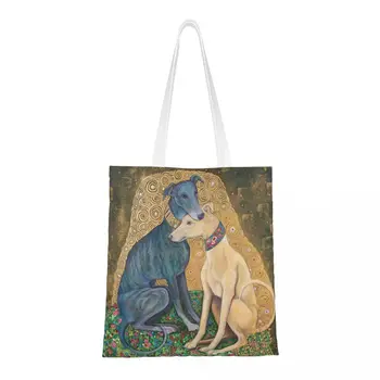 Забавные сумки для покупок с изображением Борзой собаки Густава Климта Многоразовые сумки для покупок для собак породы Уиппет