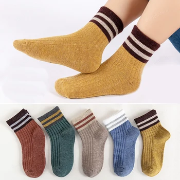 5 пар / компл. детских носков от 1 до 12 лет, весенне-осенние хлопковые полосатые носки для школьников, спортивные носки для маленьких мальчиков, Детские носки