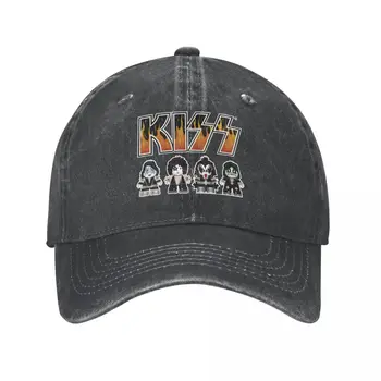 Винтажные бейсболки с логотипом Kiss Band, мужские и женские бейсболки из потертой джинсовой ткани, уличные летние шляпы, кепка