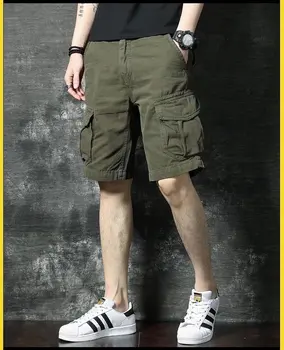 Мужские шорты-карго в стиле милитари, летние армейские зеленые хлопковые свободные шорты с несколькими карманами, мужские повседневные бермуды Ins, модные брюки