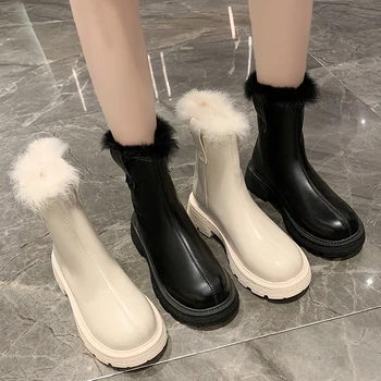 Зимние ботинки; женская зимняя хлопчатобумажная обувь из утолщенного плюша; женские короткие ботинки;