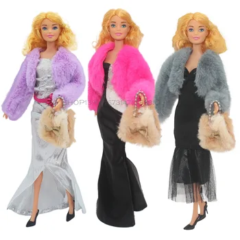 Новый горячий 1 комплект кукольной одежды, плюшевая куртка + модные брюки/платье-сумка, обувь Подходит для 11,8-дюймовой куклы Барби