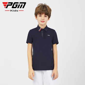 Детская футболка PGM Golf с коротким рукавом, летние спортивные футболки с перфорированным антипотным дышащим быстросохнущим воротником-поло для мальчиков, рубашки для гольфа для детей